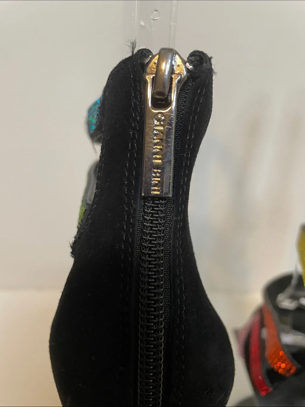 Gianni Bini Black Strappy High Heel Sandal with Multicolor Crystal Straps - Sz 7